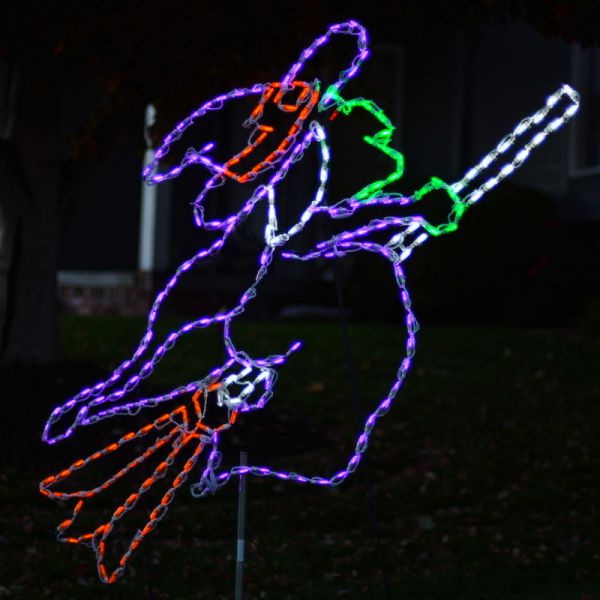Bruja Volando en Escoba LED de Halloween (38")