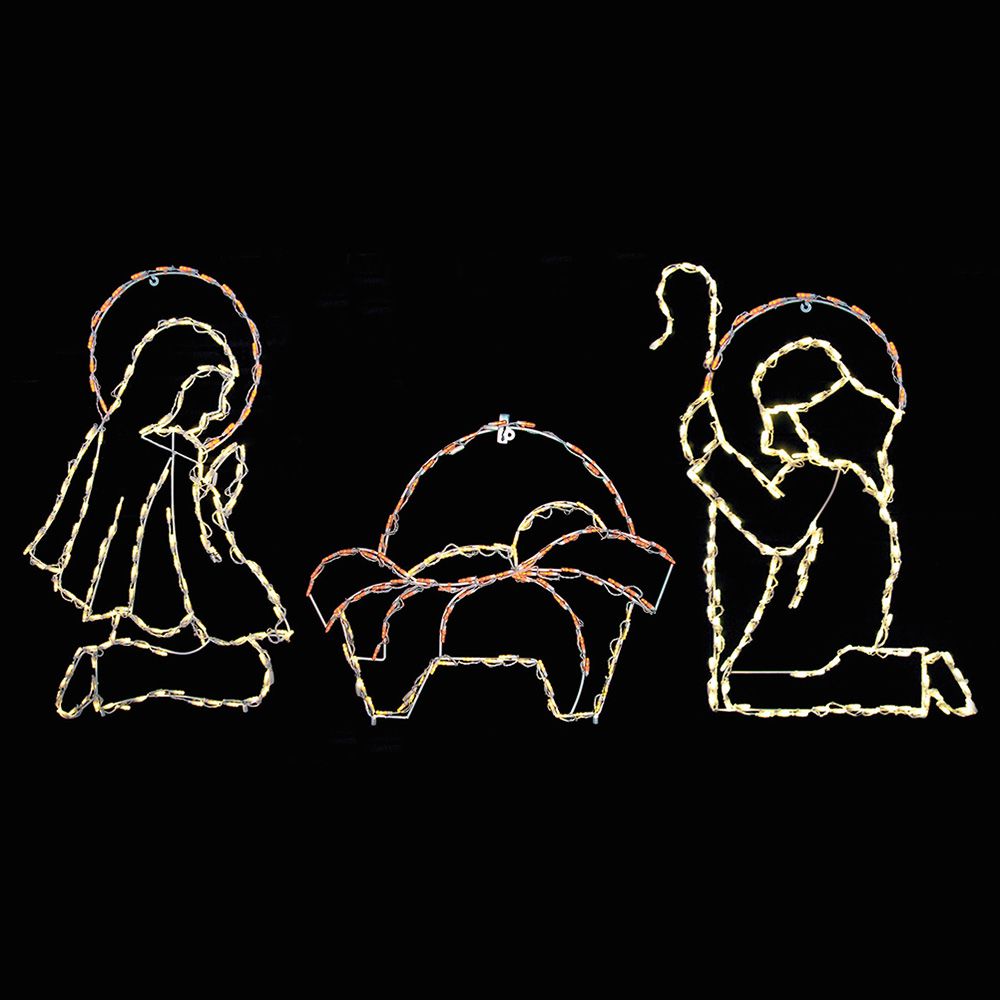 Bebé Jesús con María y José Pesebre Escena de la Natividad con LED - Blanco Cálido (99 cm)