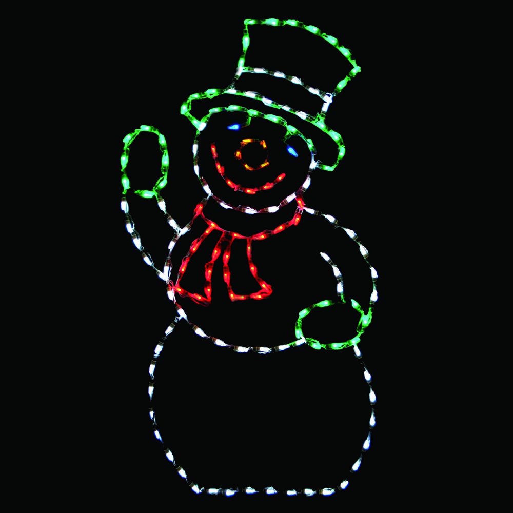 Pantalla LED de muñeco de nieve saludando - Sombrero verde (34")