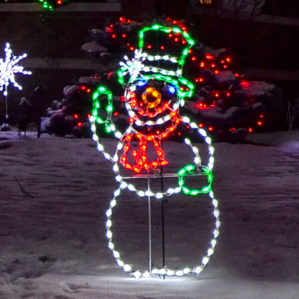 Pantalla LED de muñeco de nieve saludando - Sombrero verde (34")