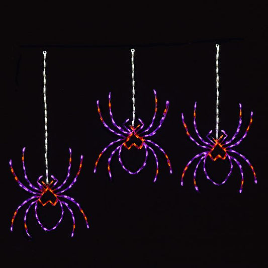 Tres arañas colgantes en telaraña con pantalla LED (37")