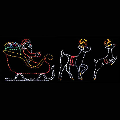 Escena de Papá Noel en trineo con renos, pantalla LED