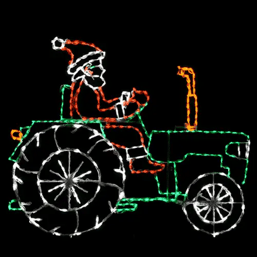 Exhibición LED animada de Papá Noel conduciendo un tractor